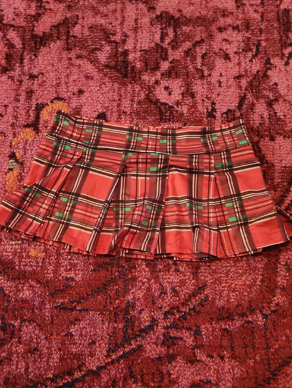 Red Plaid Pleated Mini Skirt